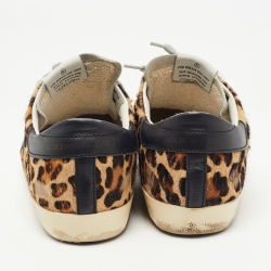 Pre Owned Golden Goose Tricolor Leopard Print Calf Hair and Leather Superstar Sneakers Size 38