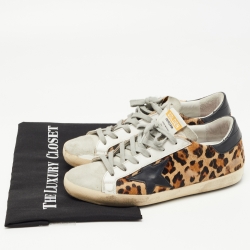 Pre Owned Golden Goose Tricolor Leopard Print Calf Hair and Leather Superstar Sneakers Size 38