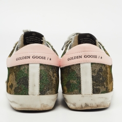 Pre Owned Golden Goose Multicolor Glitter and Leather Superstar Lace Up Sneakers Size 40