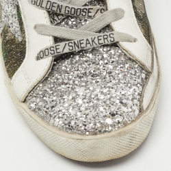 Pre Owned Golden Goose Multicolor Glitter and Leather Superstar Lace Up Sneakers Size 40
