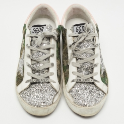 Pre Owned Golden Goose Multicolor Glitter and Leather Superstar Lace Up Sneakers Size 40