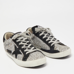 Golden Goose Silver Glitter Leather Superstar Sneakers Size 40