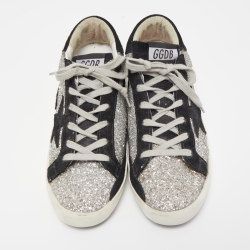 Golden Goose Silver Glitter Leather Superstar Sneakers Size 40