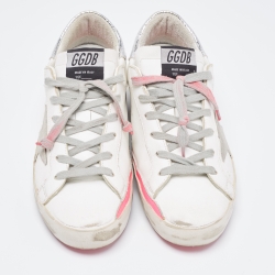 Pre Owned Golden Goose White/Pink Leather Superstar Sneakers Size 38