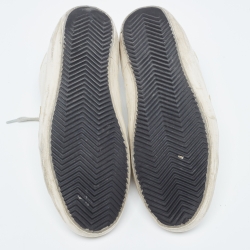 Pre Owned Golden Goose White/Silver Glitter and Leather Superstar Sneakers Size 39