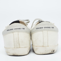 Pre Owned Golden Goose White/Silver Glitter and Leather Superstar Sneakers Size 39