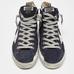 Pre Owned Golden Goose Blue Suede Francy Lace Up High Top Sneakers Size 39
