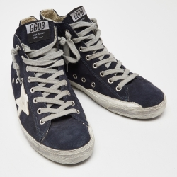 Pre Owned Golden Goose Blue Suede Francy Lace Up High Top Sneakers Size 39