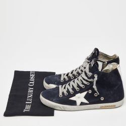 Pre Owned Golden Goose Blue Suede Francy Lace Up High Top Sneakers Size 39