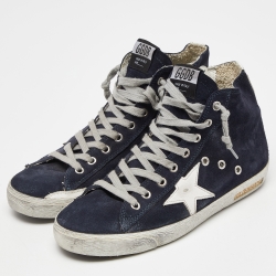 Pre Owned Golden Goose Blue Suede Francy Lace Up High Top Sneakers Size 39