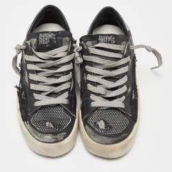 Pre Owned Golden Goose Black/Grey Leather and Mesh Stardan Low Top Sneakers Size 39