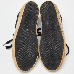 Pre Owned Golden Goose Black/Brown Glitter and Leather Superstar Low Top Sneakers Size 38