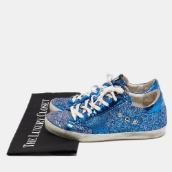 Pre Owned Golden Goose Blue Coarse Glitter Superstar Sneakers Size 38