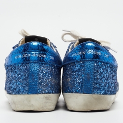 Pre Owned Golden Goose Blue Coarse Glitter Superstar Sneakers Size 38