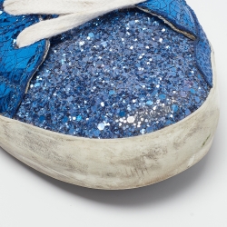 Pre Owned Golden Goose Blue Coarse Glitter Superstar Sneakers Size 38