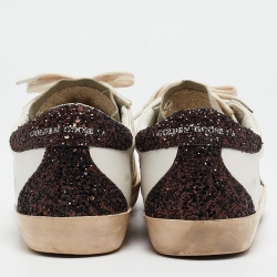 Pre Owned Golden Goose Tricolor Leather and Glitter Superstar Sneakers Size 40