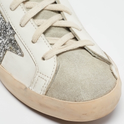 Pre Owned Golden Goose Tricolor Leather and Glitter Superstar Sneakers Size 40