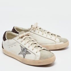 Pre Owned Golden Goose Tricolor Leather and Glitter Superstar Sneakers Size 40