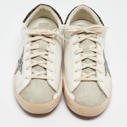 Pre Owned Golden Goose Tricolor Leather and Glitter Superstar Sneakers Size 40