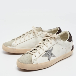 Pre Owned Golden Goose Tricolor Leather and Glitter Superstar Sneakers Size 40