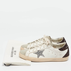 Pre Owned Golden Goose Tricolor Leather and Glitter Superstar Sneakers Size 40