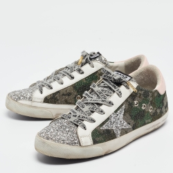 Pre Owned Golden Goose Multicolor Camo Lurex Fabric Superstar Sneakers Size 40