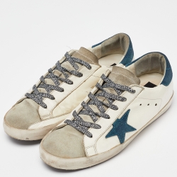 Pre Owned Golden Goose White/Grey Suede and Leather Superstar Low Top Sneakers Size 41