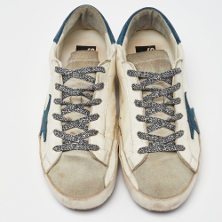 Pre Owned Golden Goose White/Grey Suede and Leather Superstar Low Top Sneakers Size 41
