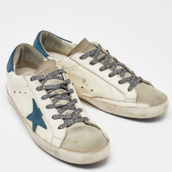 Pre Owned Golden Goose White/Grey Suede and Leather Superstar Low Top Sneakers Size 41