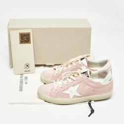 Pre Owned Golden Goose Pink/White Suede and Leather Superstar Sneakers Size 36