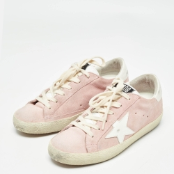 Pre Owned Golden Goose Pink/White Suede and Leather Superstar Sneakers Size 36