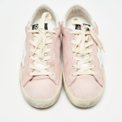 Pre Owned Golden Goose Pink/White Suede and Leather Superstar Sneakers Size 36