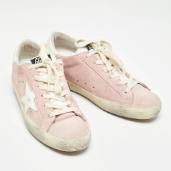 Pre Owned Golden Goose Pink/White Suede and Leather Superstar Sneakers Size 36