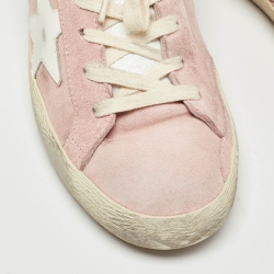 Pre Owned Golden Goose Pink/White Suede and Leather Superstar Sneakers Size 36