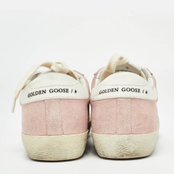 Pre Owned Golden Goose Pink/White Suede and Leather Superstar Sneakers Size 36