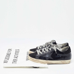 Pre Owned Golden Goose Black Suede and Python Embossed Leather Hi Star Low Top Sneakers Size 36