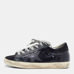 Black Suede And Python Embossed Leather Hi Star Low Top Sneakers