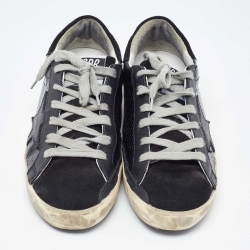 Pre Owned Golden Goose Black Suede and Python Embossed Leather Hi Star Low Top Sneakers Size 36