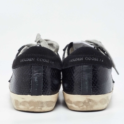 Pre Owned Golden Goose Black Suede and Python Embossed Leather Hi Star Low Top Sneakers Size 36