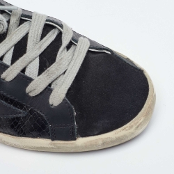 Pre Owned Golden Goose Black Suede and Python Embossed Leather Hi Star Low Top Sneakers Size 36