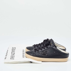 Pre Owned Golden Goose Black Leather Super Star Lace Up Mule Sneakers Size 40