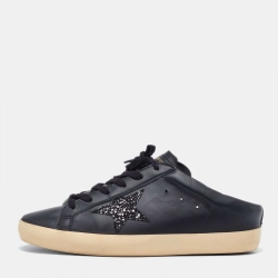 Black Leather Super Star Up Mule Sneakers