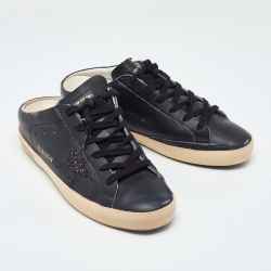 Pre Owned Golden Goose Black Leather Super Star Lace Up Mule Sneakers Size 40