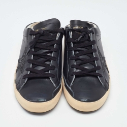 Pre Owned Golden Goose Black Leather Super Star Lace Up Mule Sneakers Size 40