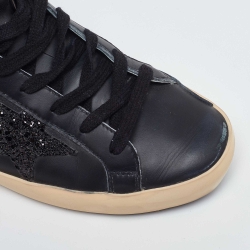 Pre Owned Golden Goose Black Leather Super Star Lace Up Mule Sneakers Size 40