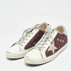 Pre Owned Golden Goose Multicolor Glitter and Leather Superstar Sneakers Size 41