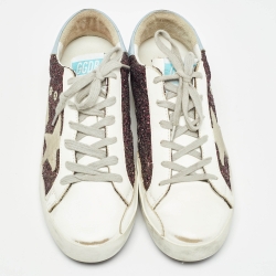 Pre Owned Golden Goose Multicolor Glitter and Leather Superstar Sneakers Size 41