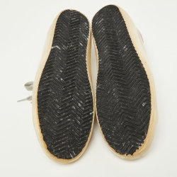 Pre Owned Golden Goose Gold/Pink Leather and Suede Superstar Sneakers Size 39