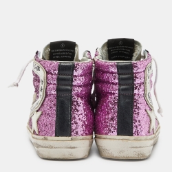 Pre Owned Golden Goose Multicolor Leather,Suede and Coarse Glitter Miami High Top Sneakers Size 38