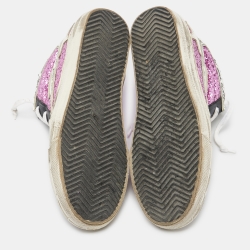 Pre Owned Golden Goose Multicolor Leather,Suede and Coarse Glitter Miami High Top Sneakers Size 38